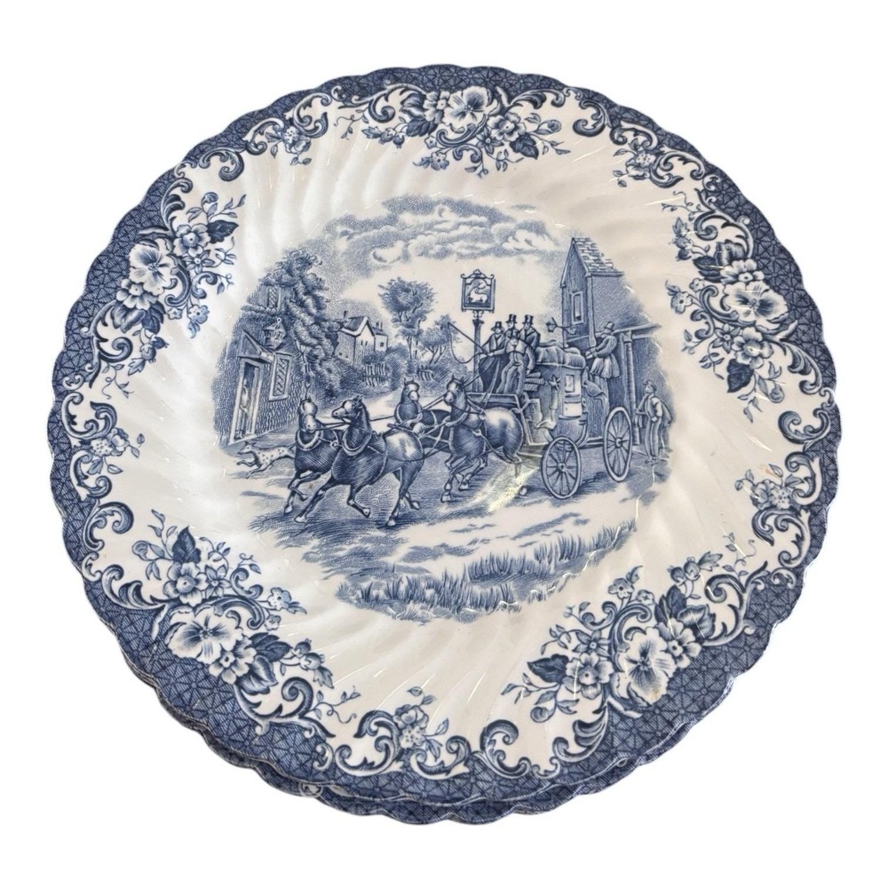 Vtg Johnson Bros Hanley Coaching Scenes  STOKE ON TRENT 10" Blue White Plates 6